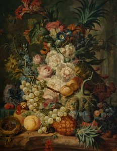 Naturaleza muerta con frutas y flores de Jan van Os