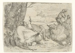Tres vacas y dos pastores de Jan van Ossenbeeck