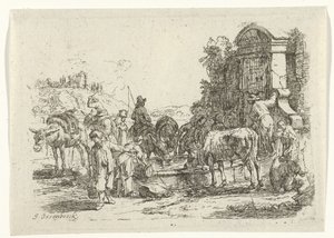 Bebiendo ganado en un pozo de Jan van Ossenbeeck