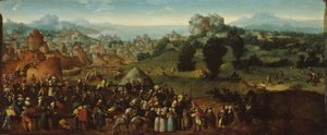 Paisaje con torneo y cazadores de Jan van Scorel