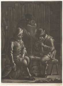 Jugadores de cartas alrededor de un barril de Jan van Somer