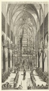 Lijkdienst voor Filips IV te Brussel, 1665 La capilla ardiente y el cortejo fúnebre de Philippe IIIe roy des Espaignes realizado en la iglesia de Ste. Gudule en orden de s. exceso. el marqués de Castel Rodrigo el 4 y 5 de noviembre de 1665 (título sobre ob de Jan van Troyen