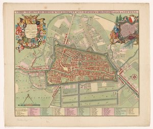 Plattegrond van de stad Utrecht El último y más preciso dibujo de la ciudad cruzando el Rin (título sobre objeto) de Jan van Vianen