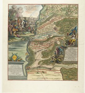 Escoria bij Höchstädt, 1704 Plan de la Gloriosa Batalla Dado el 13 de Agosto Cerca de Hochstett en el Danubio (...) (título sobre el objeto) de Jan van Vianen