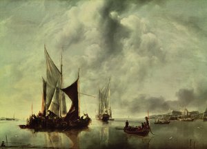 Calma o, barcos cerca de la costa, después de 1651 de Jan van de Capelle or Cappelle