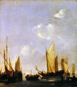 Barco anclado en un mar en calma, c.1650 (óleo sobre tabla)