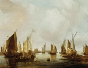 Holandés: Barcos en un estuario Un puerto de mar