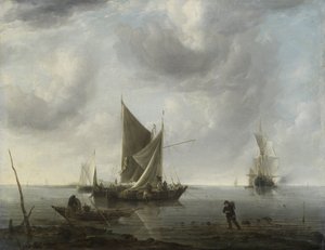 Barcos anclados en un mar tranquilo de Jan van de Cappelle