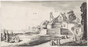 Campo de blanqueo para una fortaleza Playsante paisajes y caras divertidas (título de la serie) de Jan van de Velde (II)