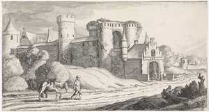 granjero, con, un, caballo, en, un, camino, pasado, un, castillo Playsante paisajes y caras divertidas (título de la serie) de Jan van de Velde (II)