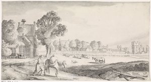 granjero, con, packhorse, en, un, camino rural Playsante paisajes y caras divertidas (título de la serie) de Jan van de Velde (II)