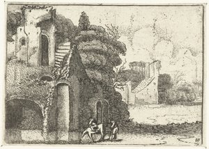 Caballo bebiendo en ruinas Pequeños paisajes (título de serie) de Jan van de Velde (II)