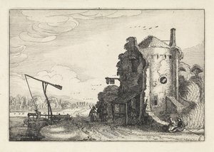 Cifras en una posada en una torre redonda Paisajes (título de la serie) Amenissimae aliquot requculae (título de la serie) de Jan van de Velde (II)