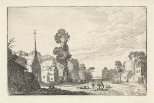 Figuras y ganado en un pueblo con iglesia Paisajes (título de la serie) Amenissimae aliquot requculae (título de la serie) de Jan van de Velde (II)