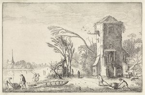 Figuras en un paisaje invernal con una torre. Paisajes (título de la serie) Amenissimae aliquot requculae (título de la serie) de Jan van de Velde (II)