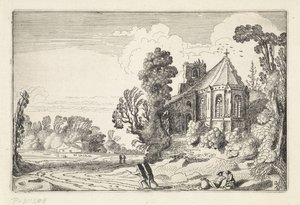 Cifras en un camino rural cerca de la ruina de una iglesia Paisajes (título de la serie) Amenissimae aliquot requculae (título de la serie) de Jan van de Velde (II)