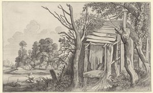 Pescador en una choza en ruinas en un paisaje Paisajes después de Pieter de Molijn (título de la serie)
