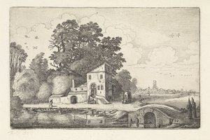 Casa junto a un puente de piedra en un paisaje fluvial Paisajes (título de la serie) Amenissimae aliquot requculae (título de la serie) de Jan van de Velde (II)