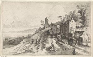 Paisaje costero con un molino de agua Paisajes marinos (título de la serie) de Jan van de Velde (II)