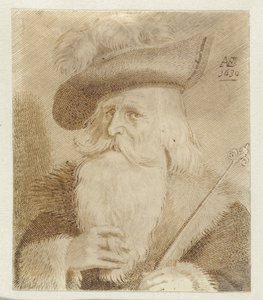 Hombre con cuello de piel, sombrero y bastón de Jan van de Velde (II)