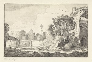 Hombre con un perro en una ruina Paisajes (título de la serie) Amenissimae aliquot requculae (título de la serie) de Jan van de Velde (II)