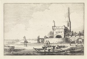 Pont con ganado en un fuerte en un paisaje de río Paisajes (título de la serie) Amenissimae aliquot requculae (título de la serie) de Jan van de Velde (II)