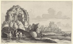 Viajeros en el Templo de Minerva Medica en Roma Paisajes después de Pieter de Molijn (título de la serie) de Jan van de Velde (II)