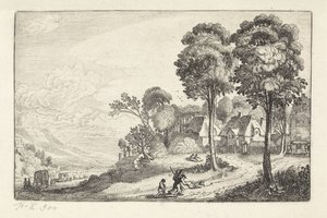 Viajeros en un camino cerca de un pueblo Paisajes (título de la serie) Amenissimae aliquot requculae (título de la serie) de Jan van de Velde (II)