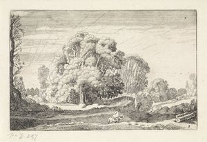 Jinete en un paisaje al amanecer. Paisajes (título de la serie) Amenissimae aliquot requculae (título de la serie) de Jan van de Velde (II)