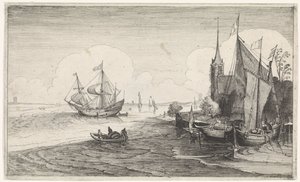 Barcos y costa cerca de una iglesia
Paisajes marinos (título de la serie)
