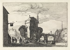 Paisaje urbano con un puente sobre un río Paisajes (título de la serie) Amenissimae aliquot requculae (título de la serie) de Jan van de Velde (II)