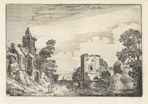 Torre y una iglesia en un paisaje Amenissimae aliquot requculae (título de la serie) Paisajes (título de la serie) de Jan van de Velde (II)