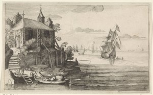 Dos maestros en una costa con capilla Paisajes marinos (título de la serie) de Jan van de Velde (II)