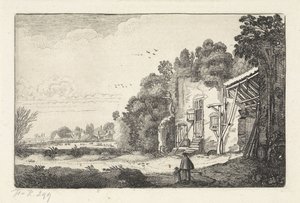 mujer, con, niño, en, un, ruina, de, un, casa Paisajes (título de la serie) Amenissimae aliquot requculae (título de la serie) de Jan van de Velde (II)