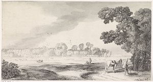 Pasto landschap met plassende man Playsante lantschappen end vermakelycke views (título de la serie) de Jan van de Velde (II)
