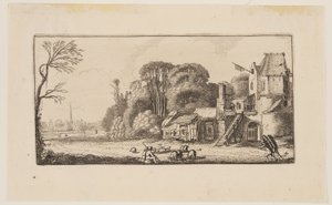 Paisaje con cerdos y dos vendedores ambulantes, de Seis paisajes de Jan van de Velde II