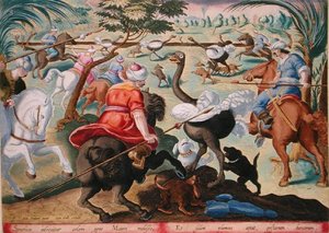 Moros a caballo cazando avestruces, lámina 62 de 