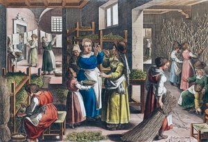 La producción de seda en Europa en el siglo XVI (impresión) de Jan van der (1523 1605) (after) Straet