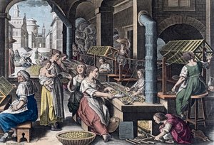 La producción de seda en Europa en el siglo XVI (impresión) de Jan van der (1523 1605) (after) Straet