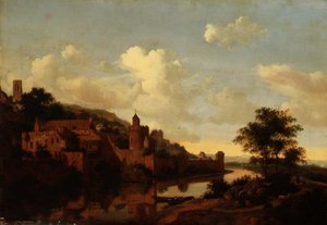 Una ciudad fortificada sobre un río de Jan van der Heyden