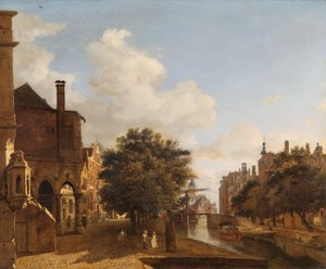 Fantasía Arquitectónica con el Antiguo Ayuntamiento, Ámsterdam de Jan van der Heyden