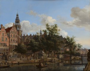 Vista de Oudezijds Voorburgwal con la Oude Kerk en Ámsterdam, c.1670 de Jan van der Heyden