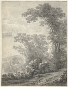 paisaje de montaña con árboles cerca de un río de Jan van der Meer (II)