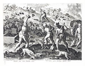 Excavando y capturando tejones, ilustración de 