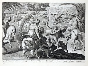 Moros a caballo cazando avestruces, lámina 62, ilustración de 