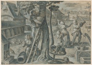 Captura de un enjambre de abejas en un corral de Jan van der Straet