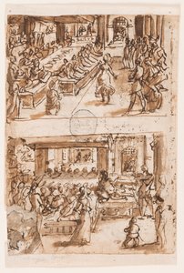 Danza de Salomé; Verso, arriba: Interpretación de Daniel del segundo sueño del rey Nabucodonosor, diseño preliminar para "Spiritus Consilii" (El Espíritu de Consejo), placa 3 en la serie de grabados "Los siete dones del Espíritu Santo"; Verso, abajo: Dos ó de Jan van der Straet, called Stradanus