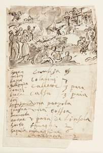 Muerte de la mujer de Sestos, de la Historia Natural de Plinio, Libro 10, cap. 6; abajo: inscripción que enumera animales presentados en una serie de imágenes de caza, y lista de prendas de vestir