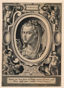 Justicia (Iustitia), lámina 5 de las "Virtutum theologicarum et cardinalium" de Jan van der Straet, called Stradanus