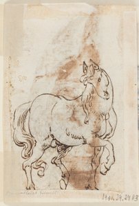 Página de un libro de dibujos; Estudio para pintura de Santa Magdalena; Un semental de Jan van der Straet, called Stradanus